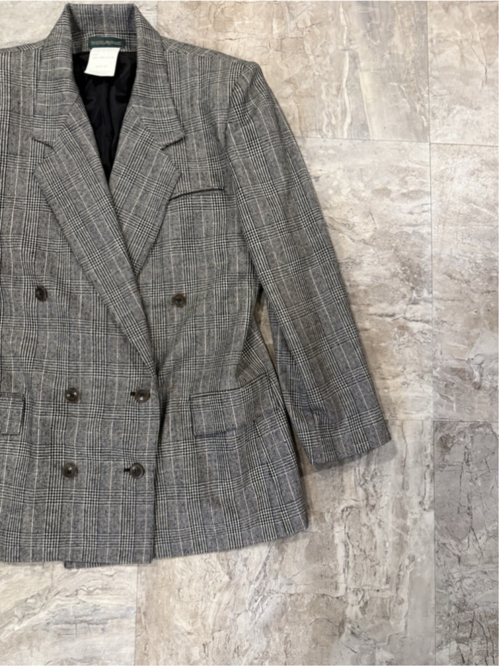 VTG Harve Bernard Glen Plaid Double Breasted Wool Blazer Jacket Sz 16 Academia